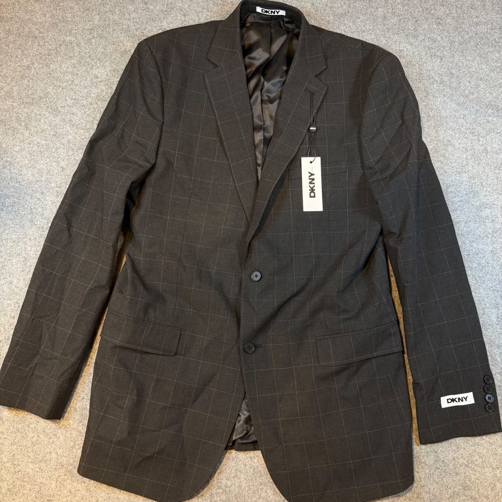 DKNY Duran Charcoal Windowpane Blazer Mens 43L Suit Jacket DNUR218W0036 - Picture 2 of 12